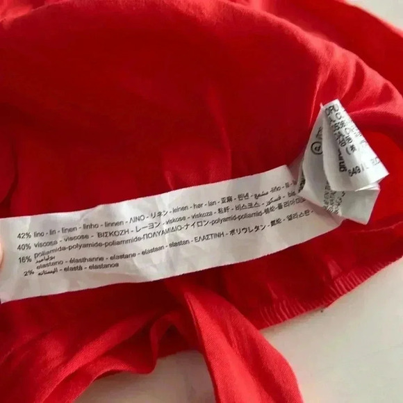 NWOT Zara Tie Around Red Linen Blend Short Sleeve V-Neck Crop Top Size Large - Picture 4 of 4